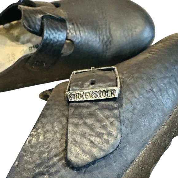 Birkenstock Boston Black Nubuck Pebbled Leather Camo Footbed Reg Width Size 38 - Picture 7 of 11